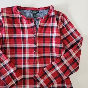 Ralph Lauren Women's Red Plaid Henley Long Sleeve Top Size L